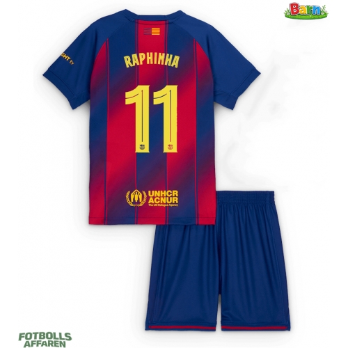 Barcelona Raphinha Belloli #11 Hemmaställ Barn 2025-26 Kortärmad (+ Korta byxor)